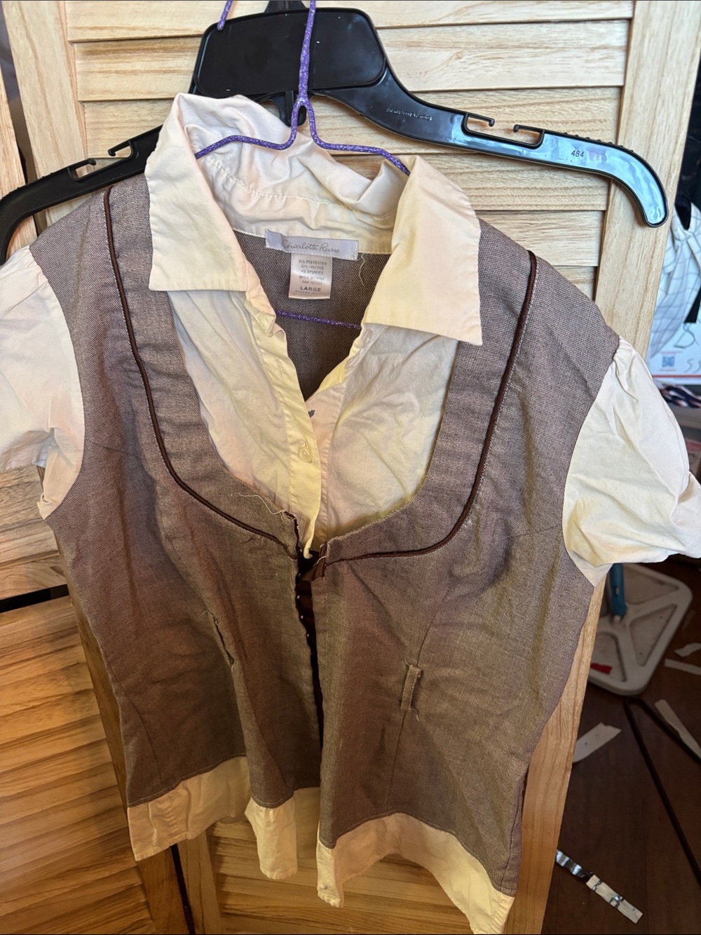 FINAL MARKDOWNCharlotte Russe Vintage Cream and Brown Layered Vest-Style Top LRG